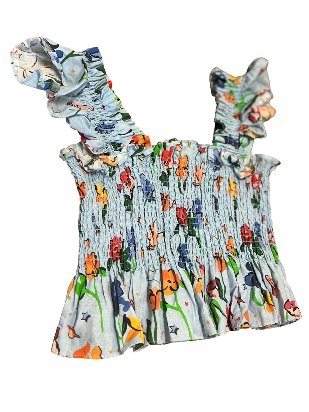Hill House Paz Smock Floral Linen Crop Top Sz M Whimsy Cottage Preppy Date